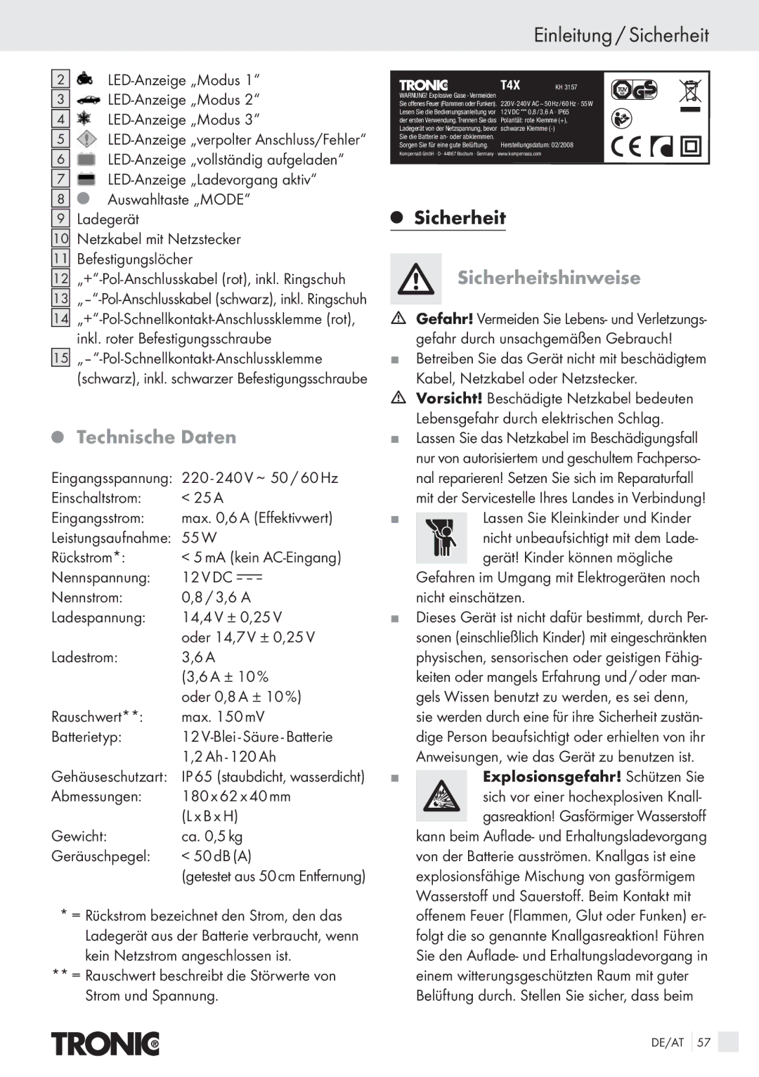 Kompernass T4X manual Einleitung / Sicherheit 